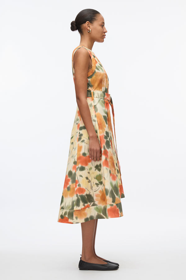 3.1 Phillip Lim Blurred Marigold Belted Midi Dress MARIGOLD MULTI