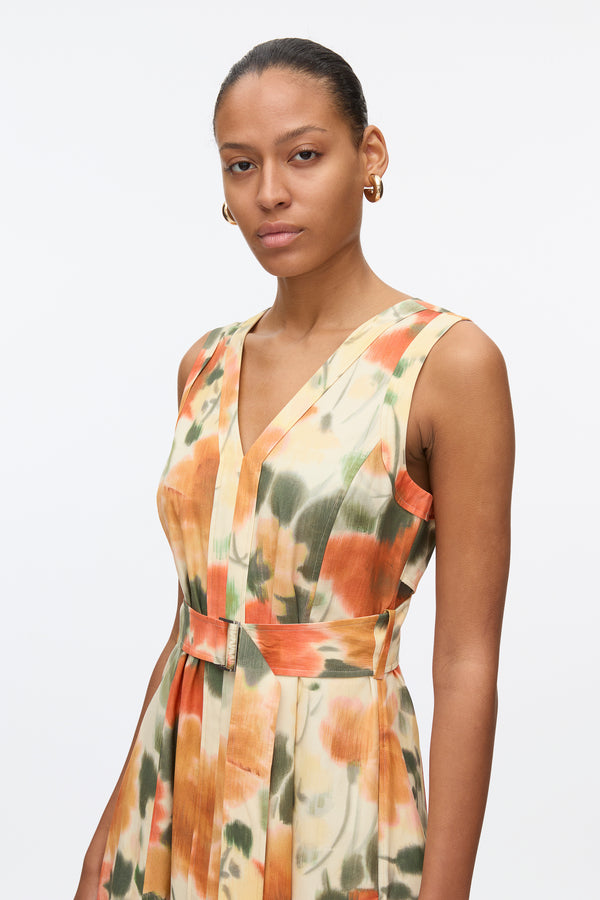 3.1 Phillip Lim Blurred Marigold Belted Midi Dress MARIGOLD MULTI