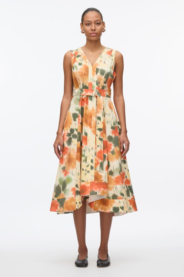 3.1 phillip lim Blurred Marigold Belted Midi Dress MARIGOLD MULTI