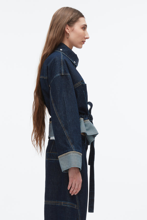 3.1 Phillip Lim Boxy Denim Jacket With Ties DARK INDIGO