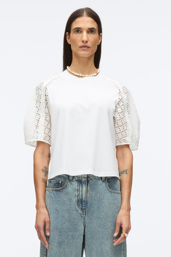 3.1 Phillip Lim Broderie Anglaise Combo Tee WHITE-WHITE
