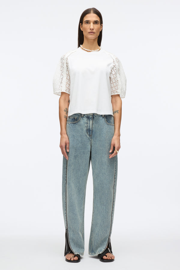 3.1 Phillip Lim Broderie Anglaise Combo Tee WHITE-WHITE
