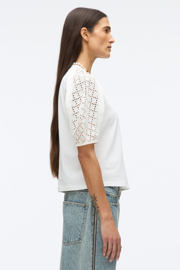 3.1 Phillip Lim Broderie Anglaise Combo Tee WHITE-WHITE