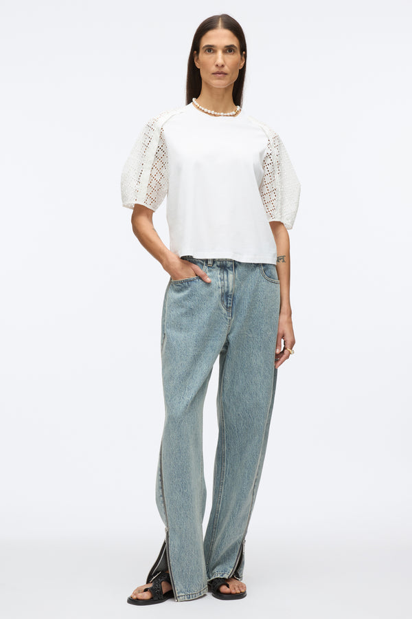 3.1 phillip lim Broderie Anglaise Combo Tee WHITE-WHITE