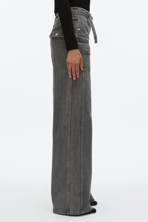 3.1 Phillip Lim Cargo Wide Leg Belted Jeans WASHED GREY