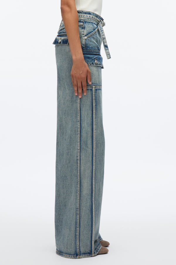 3.1 Phillip Lim Cargo Wide Leg Belted Jeans WASHED INDIGO