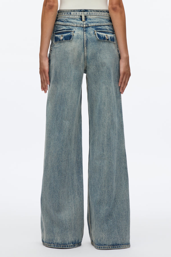 3.1 Phillip Lim Cargo Wide Leg Belted Jeans WASHED INDIGO