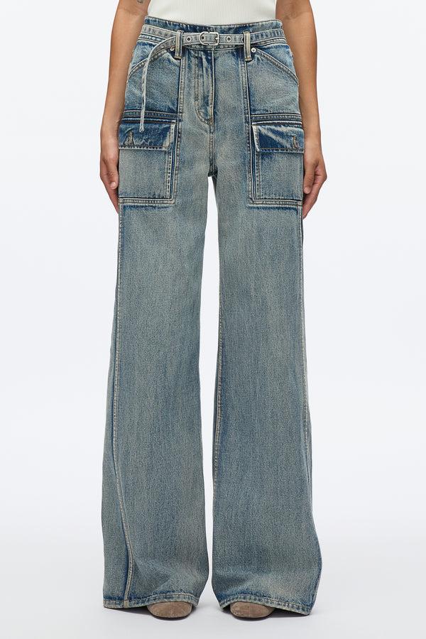 3.1 Phillip Lim Cargo Wide Leg Belted Jeans WASHED INDIGO