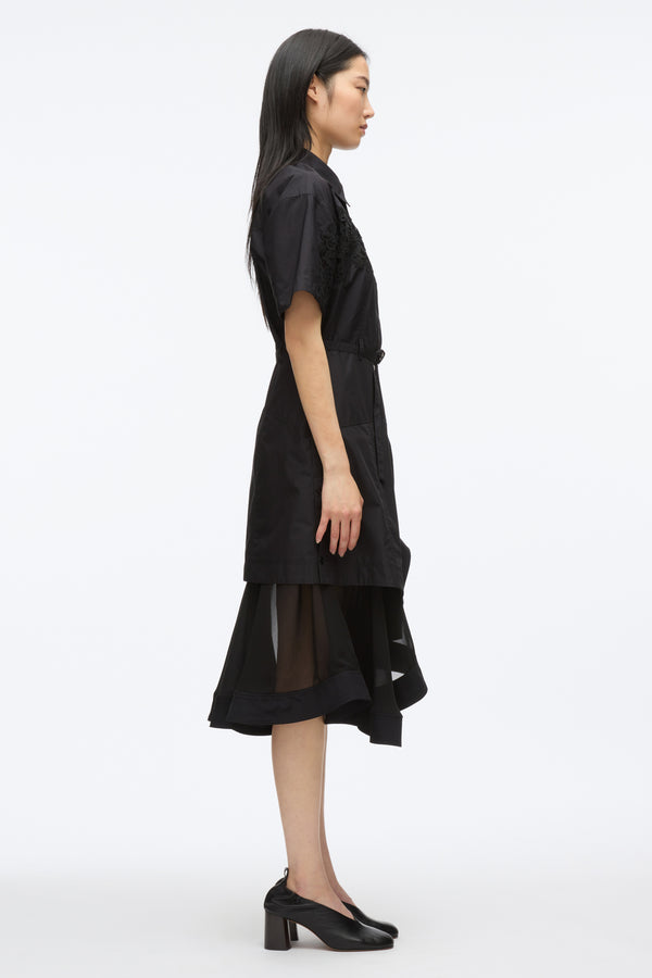 3.1 Phillip Lim Cascade Hem Shirt Dress With Lace BLACK