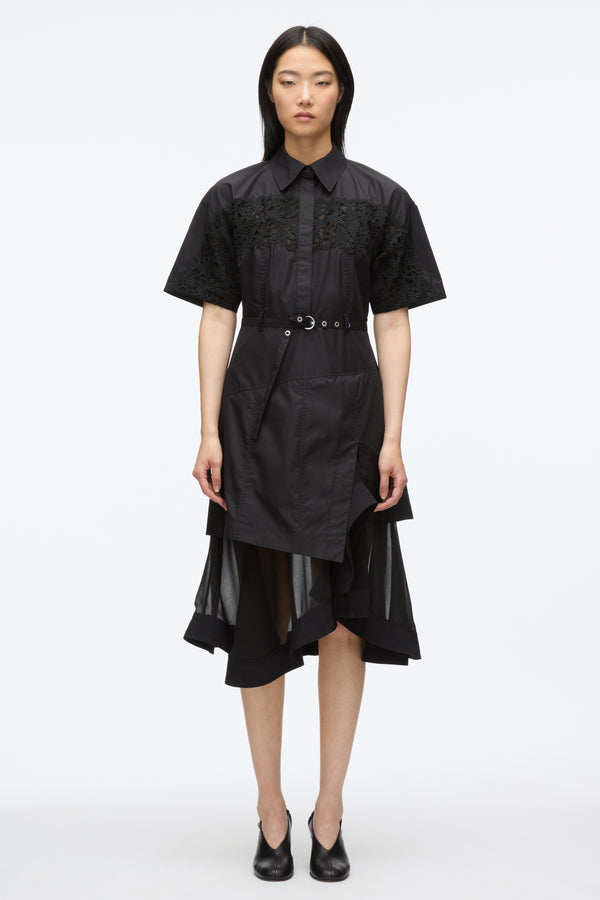3.1 Phillip Lim Cascade Hem Shirt Dress With Lace BLACK
