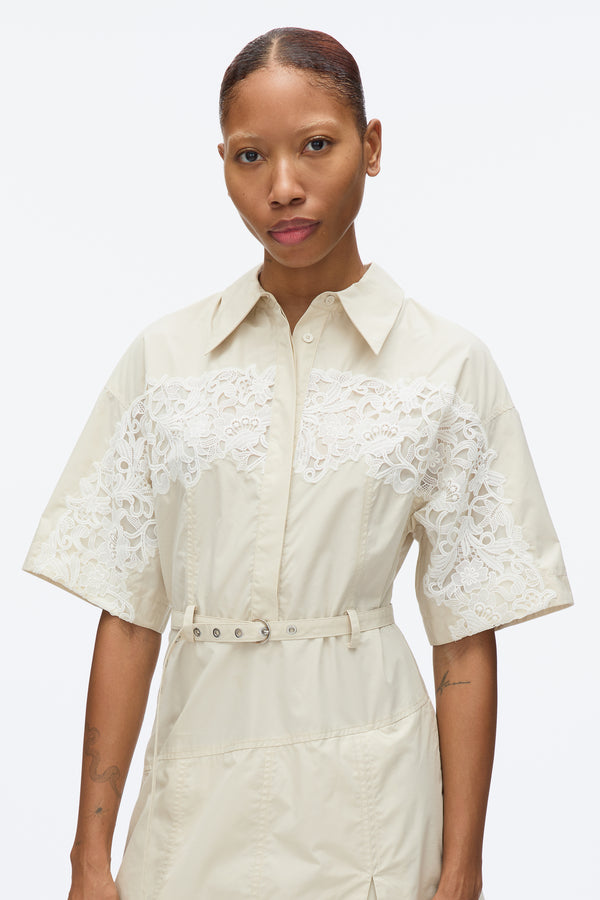 3.1 Phillip Lim Cascade Hem Shirt Dress With Lace STONE