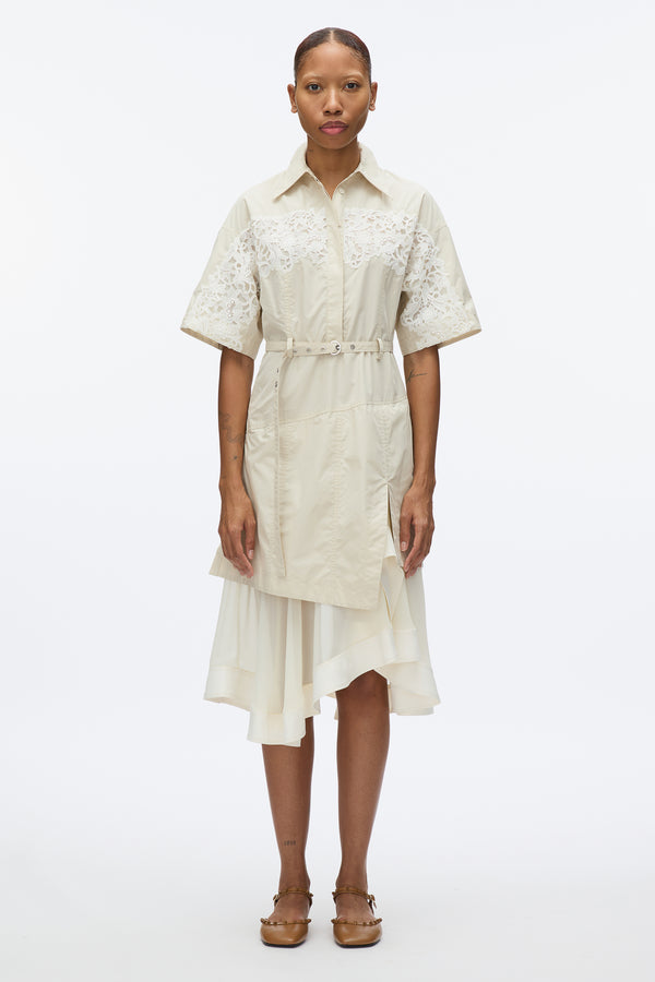 3.1 phillip lim Cascade Hem Shirt Dress with Lace STONE