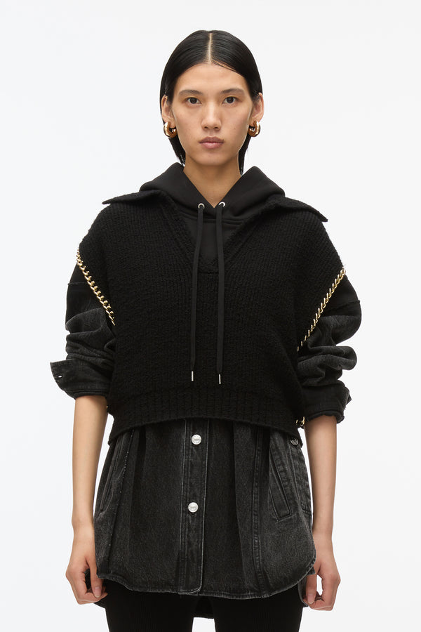 3.1 Phillip Lim Chainlink Bouclé Cropped Polo BLACK