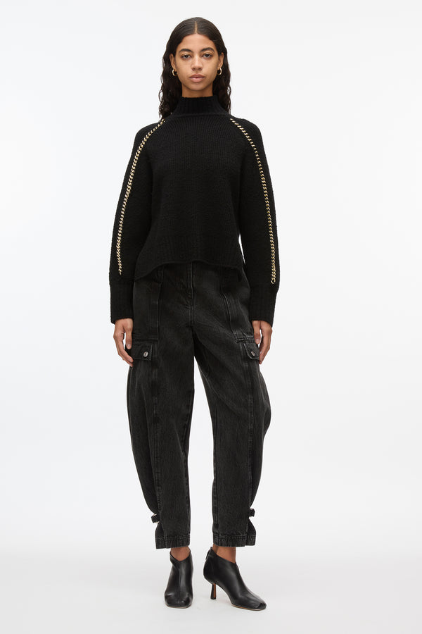 3.1 phillip lim Chainlink Bouclé Turtleneck Pullover BLACK