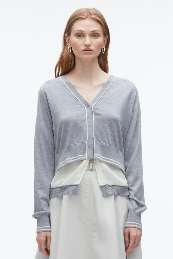 3.1 Phillip Lim Chiffon Hem Boxy Cardigan GREY MELANGE