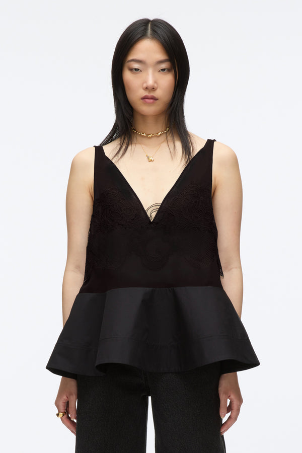 3.1 Phillip Lim Chiffon Peplum Tank With Lace BLK-BLK