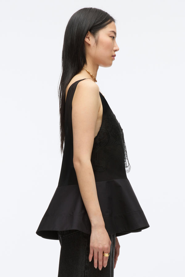 3.1 Phillip Lim Chiffon Peplum Tank With Lace BLK-BLK
