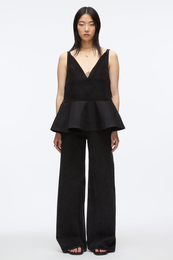 3.1 Phillip Lim Chiffon Peplum Tank With Lace BLK-BLK