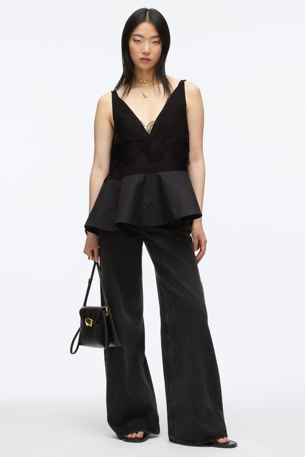 3.1 phillip lim Chiffon Peplum Tank with Lace BLK-BLK