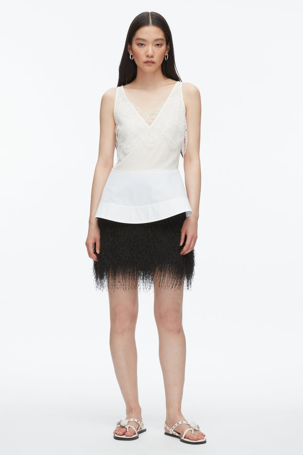 3.1 phillip lim Chiffon Peplum Tank with Lace IVORY-WHT