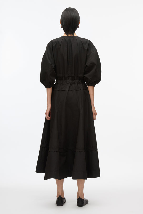 3.1 Phillip Lim Cinched V-Neck Dress With Gathered Sleeves BLACK