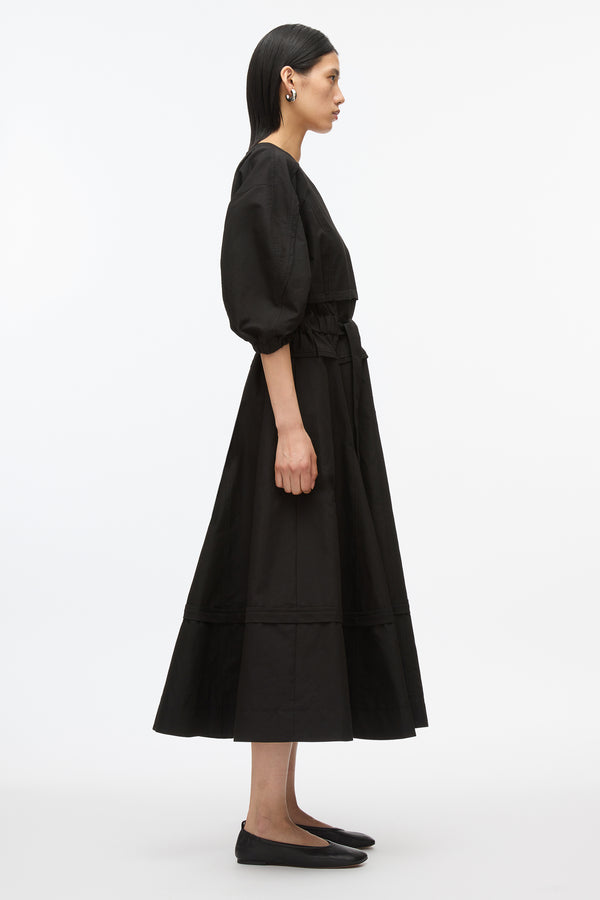 3.1 Phillip Lim Cinched V-Neck Dress With Gathered Sleeves BLACK