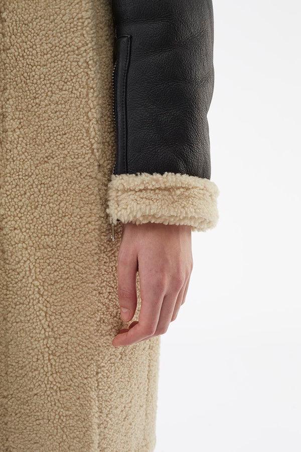 3.1 Phillip Lim Collarless Shearling Coat BLACK-NATURAL