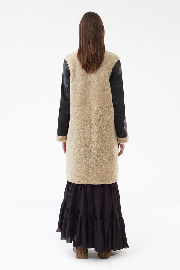 3.1 Phillip Lim Collarless Shearling Coat BLACK-NATURAL