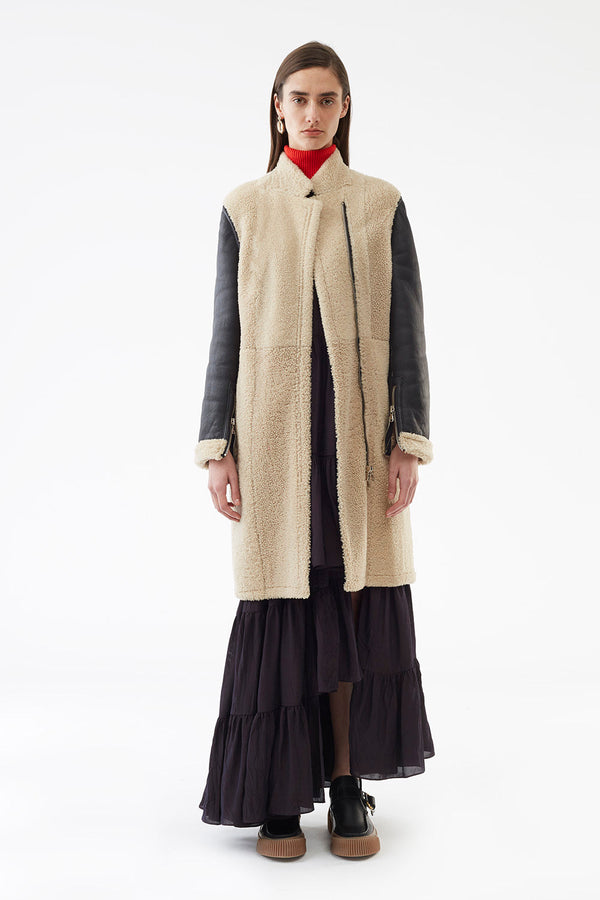 3.1 phillip lim Collarless Shearling Coat BLACK-NATURAL