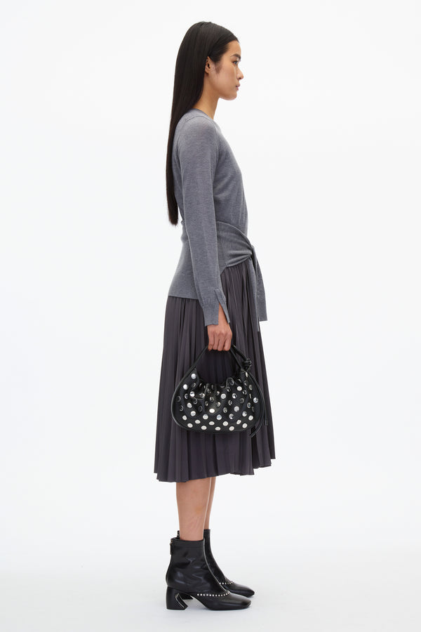 3.1 Phillip Lim Combo Pleated Dress With Tie Waist DARK MELANGE GREY