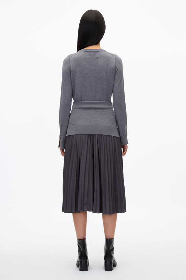 3.1 Phillip Lim Combo Pleated Dress With Tie Waist DARK MELANGE GREY