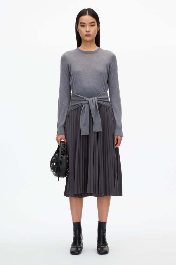 3.1 phillip lim Combo Pleated Dress with Tie Waist DARK MELANGE GREY