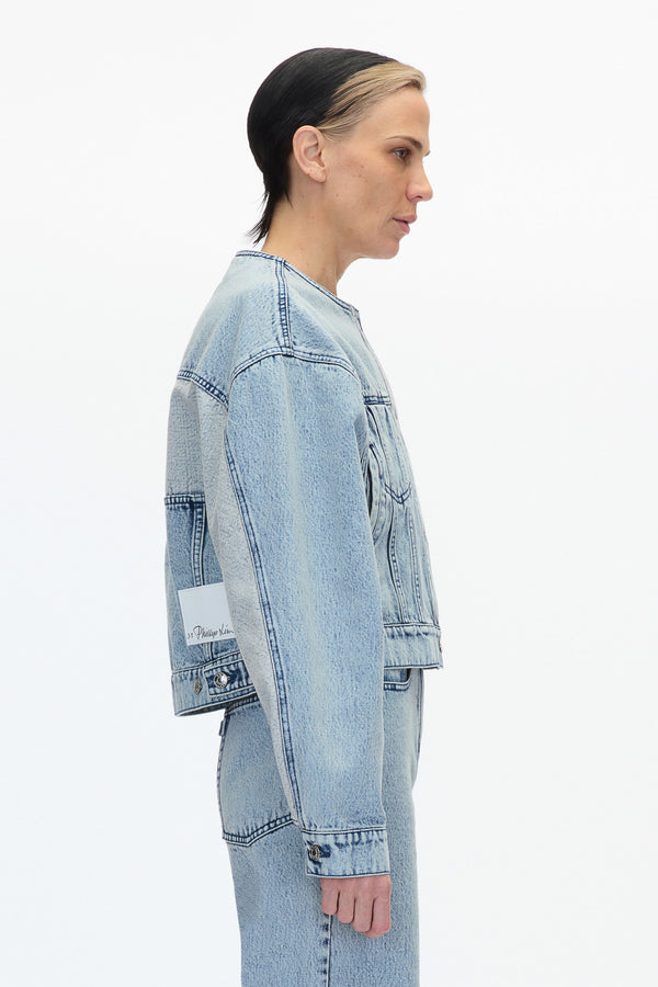 3.1 Phillip Lim Crewneck Cropped Denim Jacket MALIBU BLUE