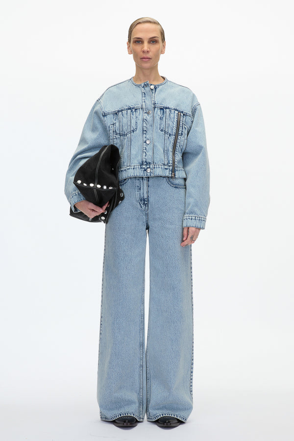 3.1 phillip lim Crewneck Cropped Denim Jacket MALIBU BLUE