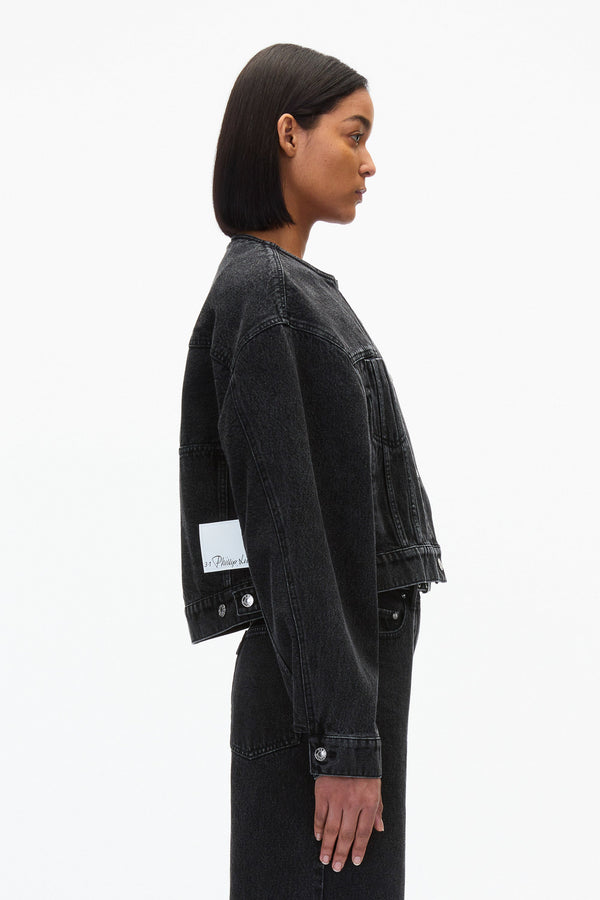 3.1 Phillip Lim Crewneck Cropped Denim Jacket WASHED BLK