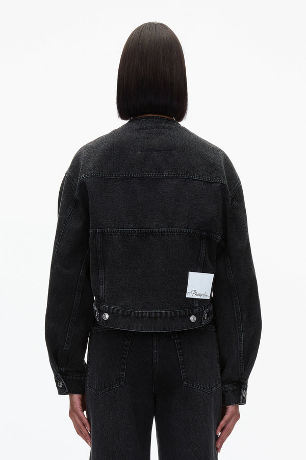 3.1 Phillip Lim Crewneck Cropped Denim Jacket WASHED BLK