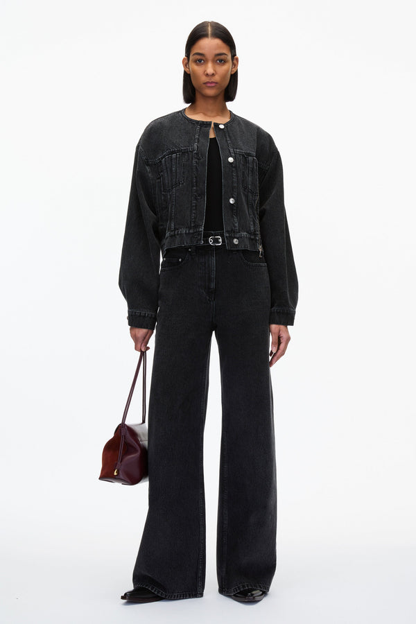 3.1 phillip lim Crewneck Cropped Denim Jacket WASHED BLK