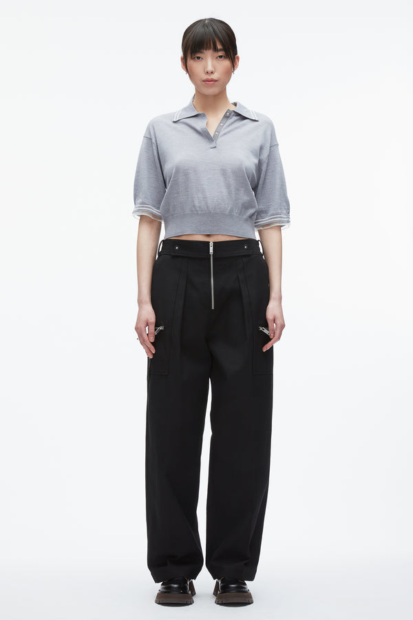 3.1 Phillip Lim Cropped Polo With Organza GREY MELANGE