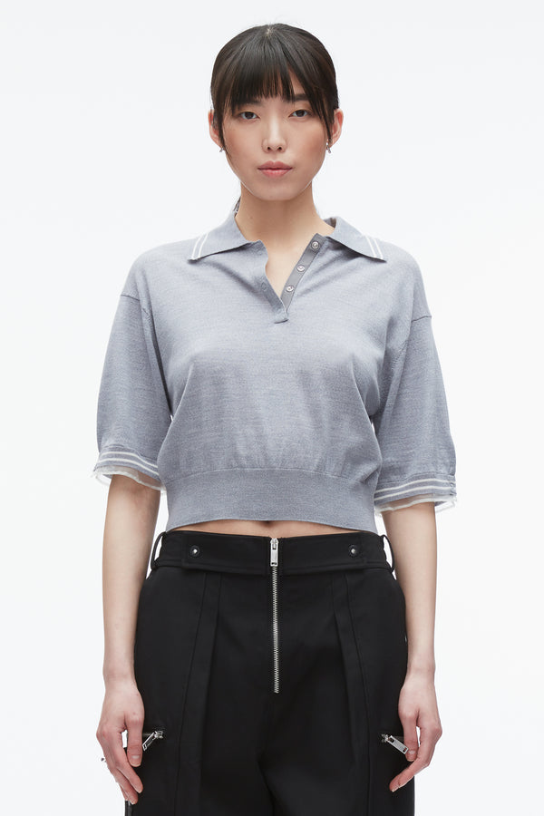 3.1 Phillip Lim Cropped Polo With Organza GREY MELANGE