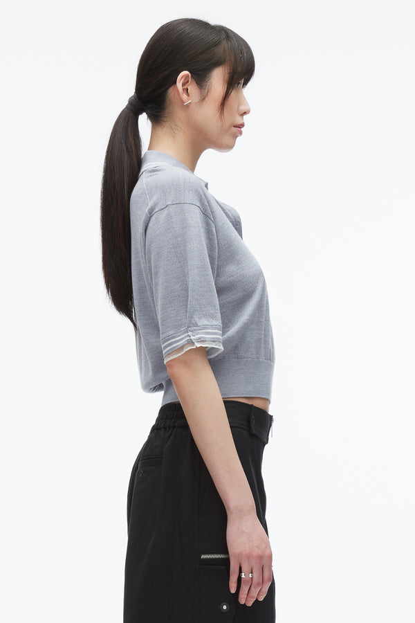 3.1 Phillip Lim Cropped Polo With Organza GREY MELANGE
