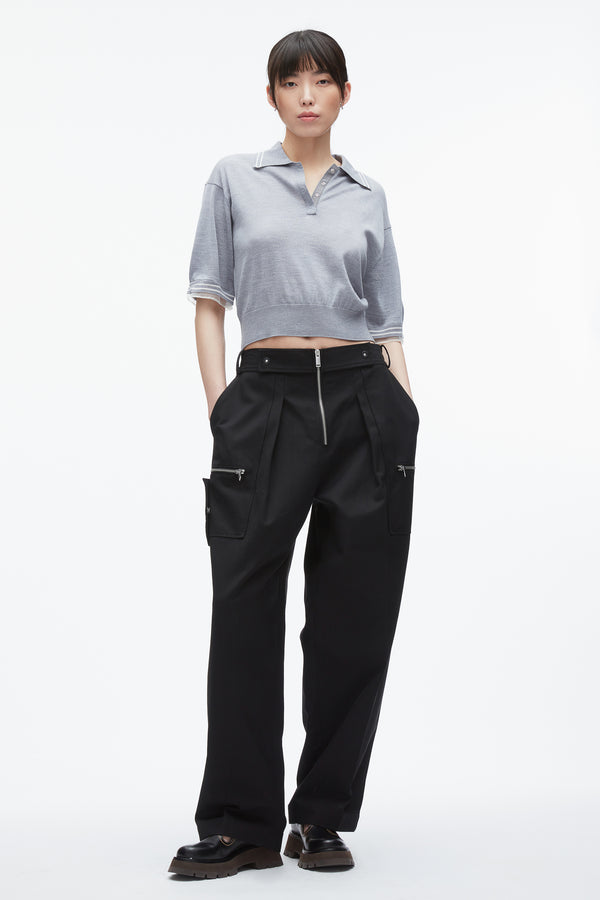 3.1 phillip lim Cropped Polo with Organza GREY MELANGE