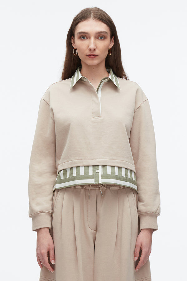 3.1 Phillip Lim Cropped Polo With Stripe Combo CONCRETE