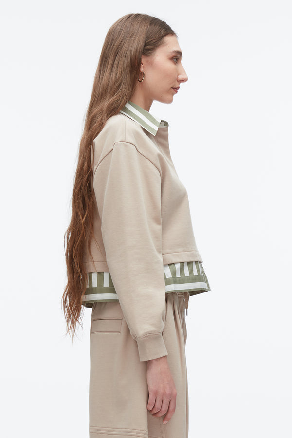 3.1 Phillip Lim Cropped Polo With Stripe Combo CONCRETE