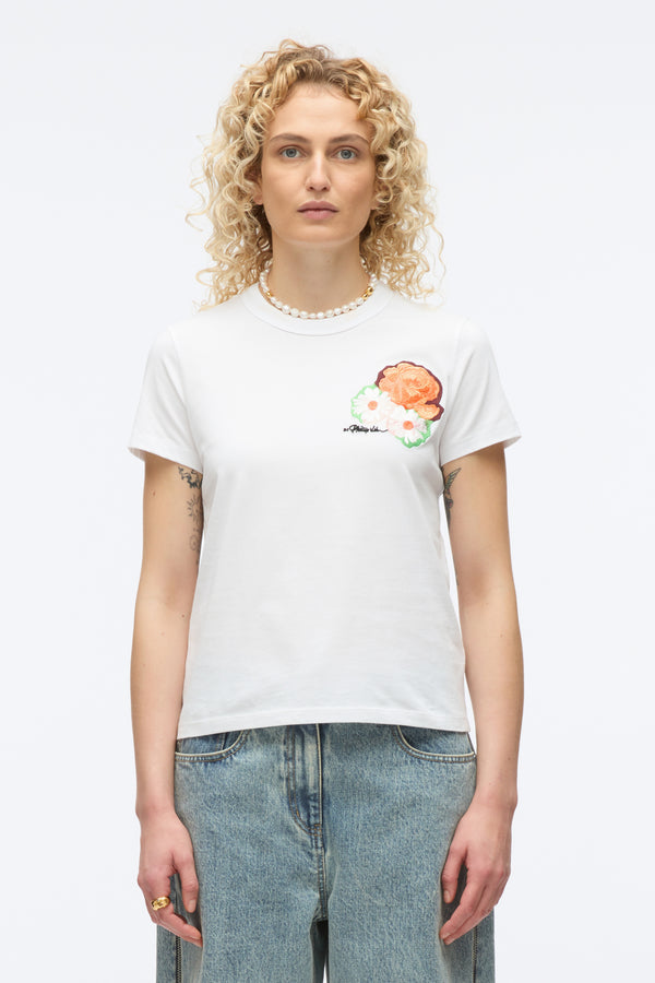 3.1 Phillip Lim Cropped Tee With Bouquet Embroidery WHITE MULTI