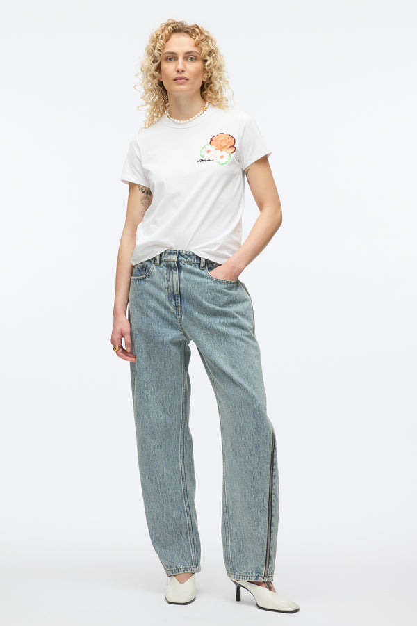 3.1 phillip lim Cropped Tee with Bouquet Embroidery WHITE MULTI