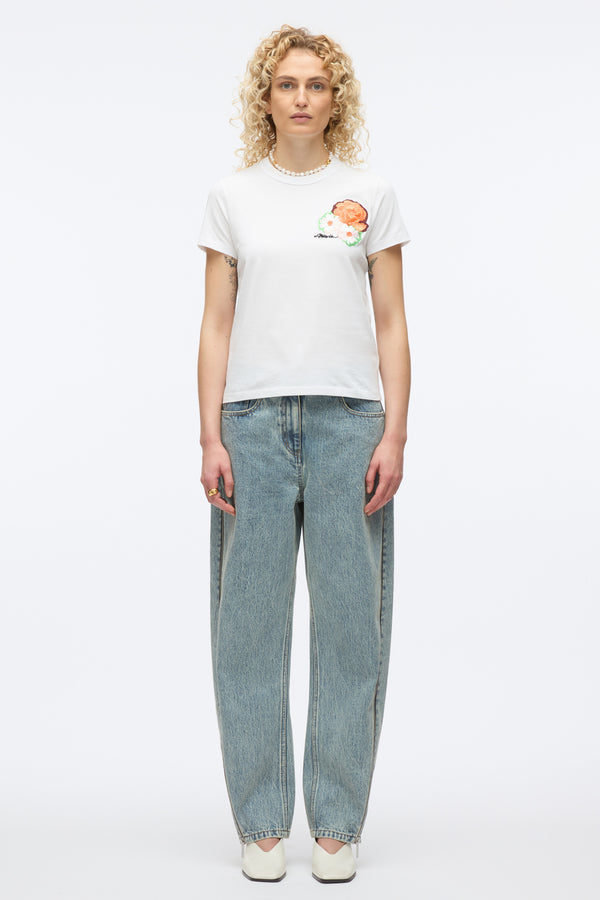 3.1 Phillip Lim Cropped Tee With Bouquet Embroidery WHITE MULTI