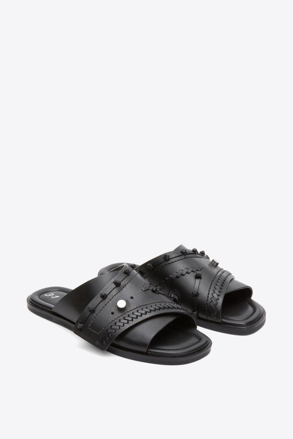 3.1 Phillip Lim Crossover Slide Sandal With Leather Craft BLACK