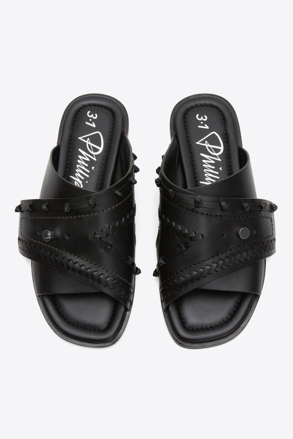 3.1 Phillip Lim Crossover Slide Sandal With Leather Craft BLACK