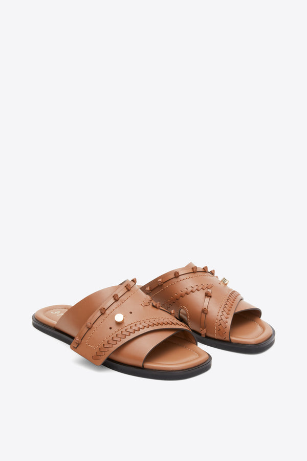 3.1 Phillip Lim Crossover Slide Sandal With Leather Craft CAMEL
