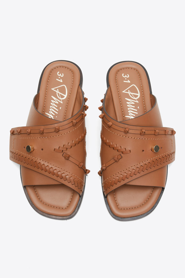 3.1 Phillip Lim Crossover Slide Sandal With Leather Craft CAMEL